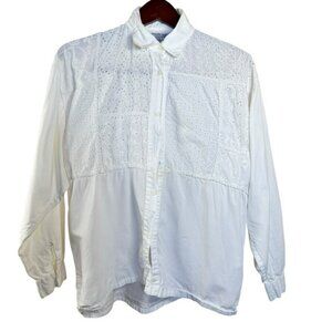 Sorrel International Vintage Retro Button-up White Eyelet‎ Blouse Womans Medium